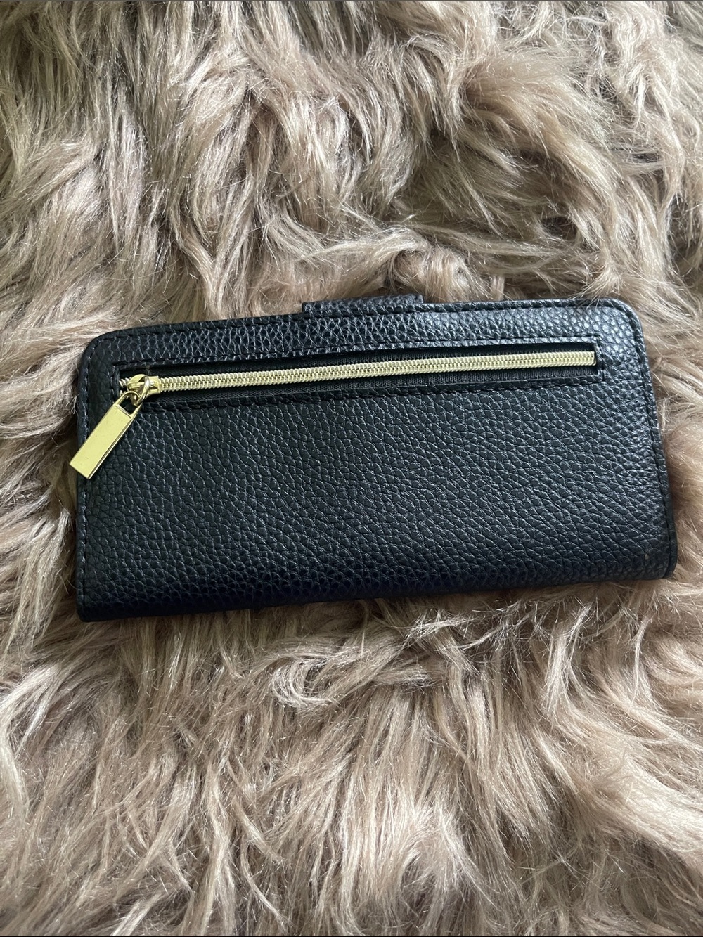 Black Women’s Leather Wallet with Gold Accent - Picture 2 of 4